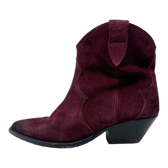 Isabel Marant Dewina Dark Red Maroon Suede Pointed Toe Block Heel Ankle Boots - Picture 1 of 9